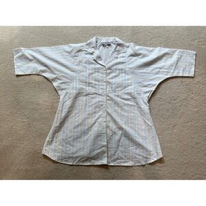 Vintage Cabrais Button Up Shirt Size 12 White Pastel Stripe Granny Coastal 80s